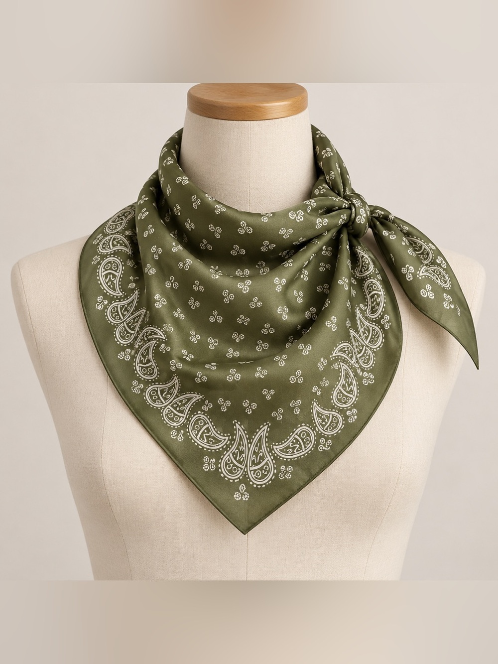 Olive Green Paisley Square Scarf Bandana 27.5” x 27.5”
